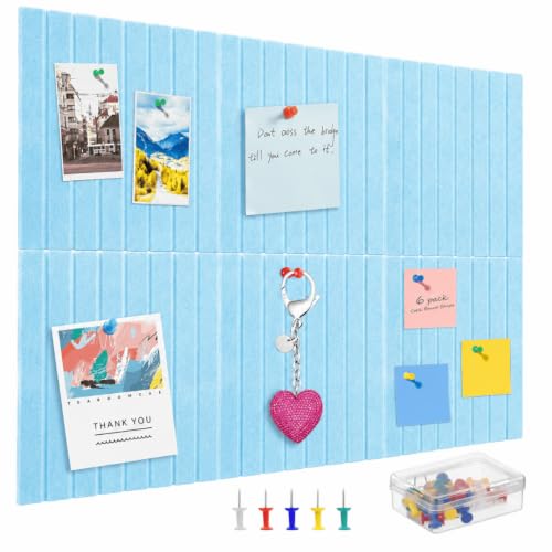Image of QUIET CANVAS Acoustic Wall Slat Pinboard, 1x1ft, Pack 6, 50 PushPins Blue