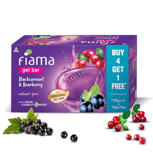 Image of Fiama Gel Bar Soap Blackcurrant And Bearberry 625g (125gx5) For Radiant Glowing Skin, With Skin Conditioners, All Skin Types, For Women & Men