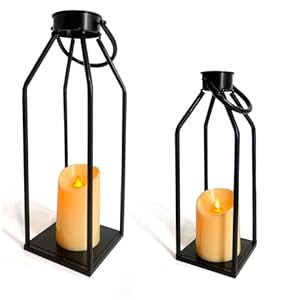 LIFFY Candle Lanterns Decorative Indoor Modern Farmhouse Lantern Home Decor 2PCS Black Metal Candle Lanterns Flickering Candles for Living Room Indoor Outdoor Front Porch