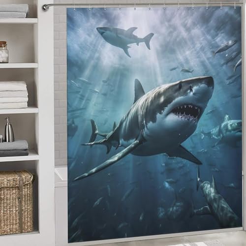 Rideau de douche requin tissu imperméable lavable machine avec 12 crochets 183x183