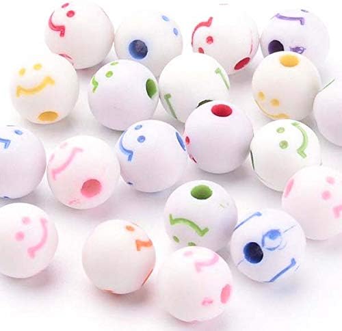 100 Assorted Plastic Acrylic Smiley Face 8mm Round Smile Beads in a Mix of Colors
