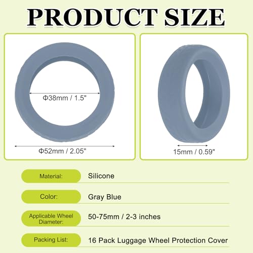 Image of 16 Pack Luggage Wheel Protection Cover, Wear Resistant Anti Noise Silicone Protector Cover for 2-3 inch Spinner Wheel for Suitcase Chairs Caster Travel, Gray Blue