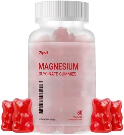 Magnesium Glycinate Gummies 1000mg - Sugar Free Magnesium Potassium Supplement with Vitamin D, B6, CoQ10 for Calm Mood & Sleep Support - 60 Strawberry Gummies