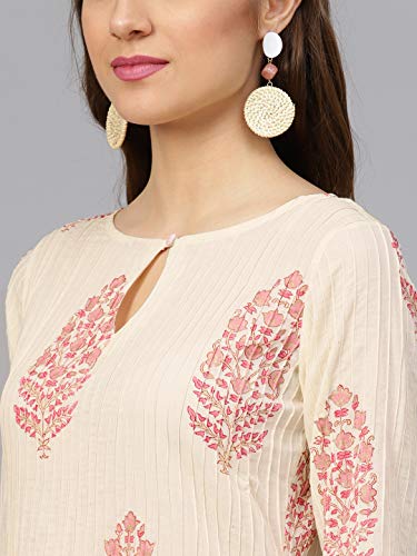 Image of idaLia Cream and Baby Pink Hand Block Print Kurta with Cotton Pants