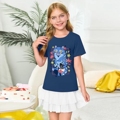 Girl's Short Sleeve Tee Shirt Round Neck Graphic Print Tops Trendy Preppy Outfits Back to School Clothes 100-1602