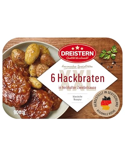 DREISTERN Hackbraten 900g I Mit würziger Zwiebelsauce I Herzhaftes Fertiggericht in Mikrowellenschale I Lange Haltbarkeit dank natürlicher Konservierung I Hausmacher Qualität