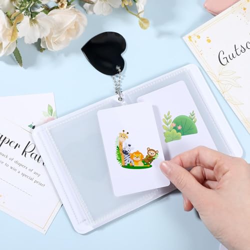 Image of Mini Photo Album, Mini Photo Album Keychain, Small Photo Card Book Love Heart Hollow Photos Card ID Holder with Pendant for Collection, 32 Pockets(Black)