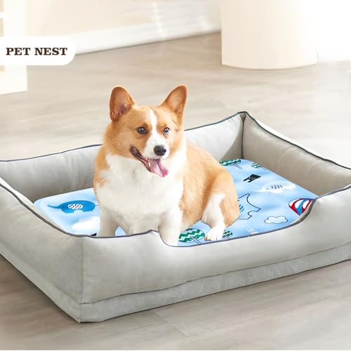 Huifengjie Hundematte & Katzenmatte, Waschbares Hundebett, wassergefüllte Kühlmatte, für Zuhause Unterwegs oder im Auto Kühlkissen Pad Hunde, 60×90 cm, XL,Blaue Windmühle