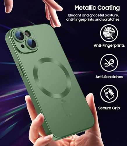 Image of DIZORO Magnetic Case for iPhone 14 Cover [Compatible with MagSafe][Built-in Camera Lens Protector] Slim Soft Silicone Bumper Shockproof Metallic Luster Back Cover Phone Cases (Green)