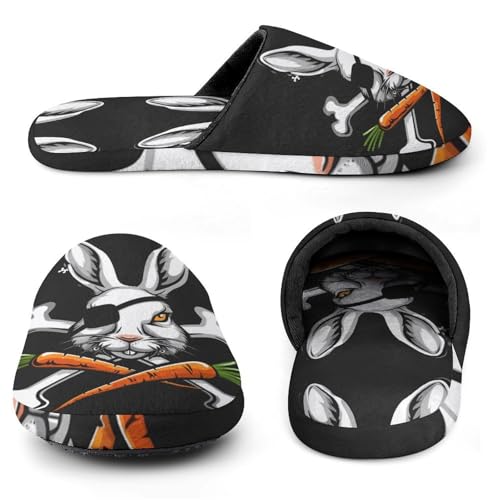 Pirate Bunny Rabbit Bone Carrot Easter Flannel Cotton Slippers Anti-Skid Indoor Outdoor Slippers Closed Toe Slip-on House Shoes4