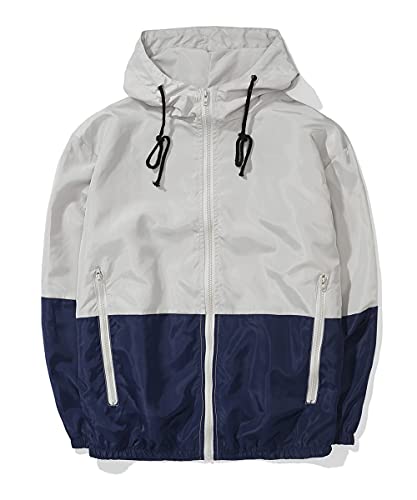 Aitfineism Men's Lightweight Windbreaker Casual Drawstring Hooded Zip Jackets (Large, Grey) #TOP3