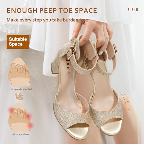 IDIFU Women's Candie-MI Peep Toe Low Block Heels Sandals Ankle Strap Comfy Chunky Wedding Dress Shoes4