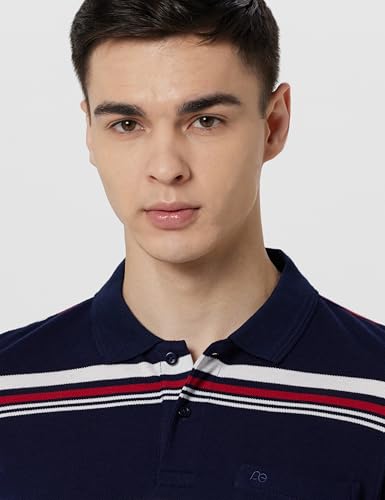 Image of Peter England Men's Cotton Breton Stripe Polo T-Shirt | Casual Wear | Modern Design