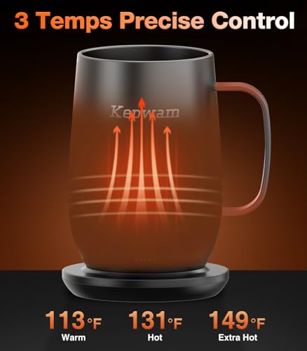 Image of Kepwam Smart Heated Coffee Mug T2-Plus, 20oz Rechargeable Self Heating Coffee Mug with 8-Hour Battery & Temp Control, Perfect Coffee Warmer Gift for Men Women