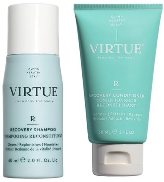 VIRTUE Set de champú y acondicionador sin sulfato de recuperación con queratina y aceite de semilla de baobab para cabello dañado, tamaño de viaje