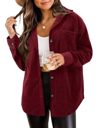 ZOLUCKY Womens Shackets Jacket Plus Size Long Sleeve Button Down Shirts Blouses Tops