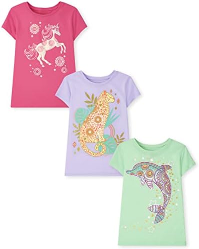 The Children's Place girls The Children's Place Short Sleeve Graphic T- 3-pack T Shirt, Animal Multi, XX-Large US