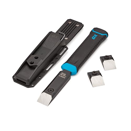 OX Pro 1 Replaceable Tip Wood Chisel with Holster and Extra Tips - Steel Full Tang with Reinforced Striking Cap for Construction Carpentry and Framing OX-P371325