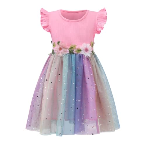 Image of HILEELANG Little Flower Girl Tulle Tutu Dress Easter Cotton Ribbed Birthday Wedding Party Princess Dresses