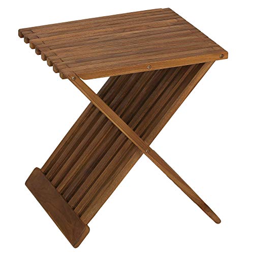 Bare Decor Rocco Folding Stool in Solid Teak Wood, Brown, 17 Inch