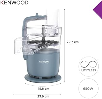 Kenwood, MultiPro Go FDP22.​130GY, Food Processor, for Chopping, Slicing, Grating, Pureeing and Kneading Dough, with Express Serve, 1.3L Bowl, Knife blade, 4mm Slicing/Grating Disk, 650 Watts, Grey
