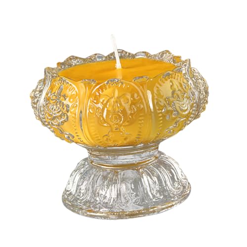 Bougeoir Lotus miniature de cire de soja jaune avec lumière LED