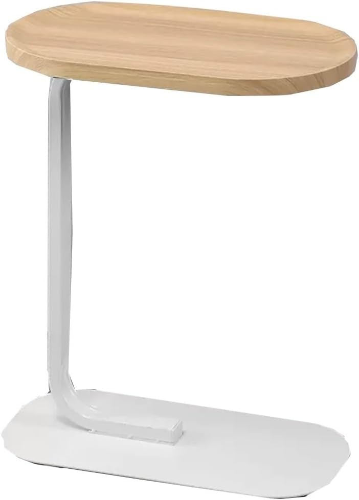 GIZNXBA C-Shaped End Table, Bedside Table Small Sofa Side Table with Wood Desktop, Oval Side Table with Metal Frame, Coffee Table Accent Table for Living Room Bedroom (Color : Wood A)