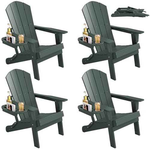 FOOWIN Folding Adirondack Chair Set of 4, HDPE Adirondack Chairs