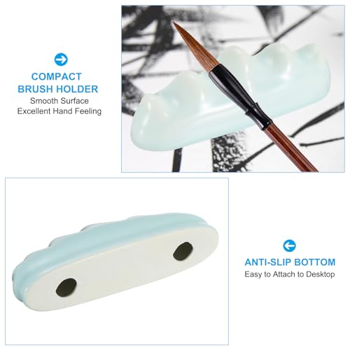 Image of PATIKIL Calligraphy Brush Holder, 2 Pack 4 Ports Solid Ceramic Chinese Calligraphy Brush Rest for Writing Painting Pen Brush Rack Holder Tool, White