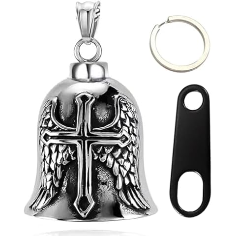 Eikovia Motorcycle Bell Guardian Angel Good Luck Motorcycle Bells for Bikers, Men Women Bikers Safety Riding Guard Bell Spirit Bell Moto Accessories Key Chain with Hanger Cover