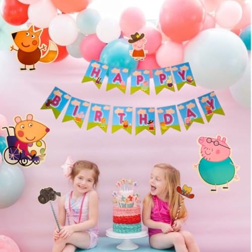 Image of Wanna Party Pig Theme Birthday Decoration Kit - Combo of 17 PCS| Banner| Cake Toppers for | Cutouts I Props for Kids Decoration Items(Paper)