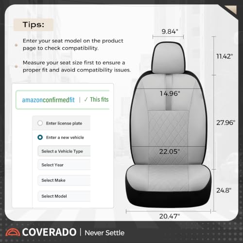 Image of Coverado Car Seat Covers Front Pair, Automotive Leather Seat Covers for Car,Universal Fit Front Back Seat Cover, Non-Slip Waterproof Breathable Car Seat Protector
