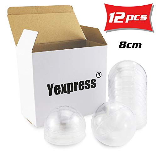 Yexpress 12pcs 80mm Clear Plastic Fillable Ball Ornament, DIY Plastic Ball, Bath Bomb