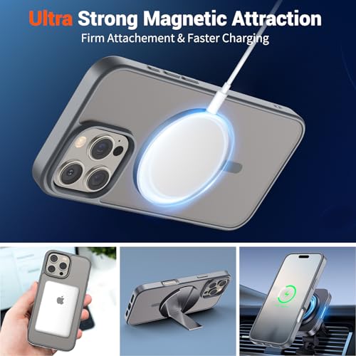 Image of SUPFINE Magnetic for iPhone 16 Pro Max Case (Compatible with MagSafe) (Military Grade Drop Protection) Slim Translucent Matte Shockproof with Anti-Fingerprint Phone Case,Gray