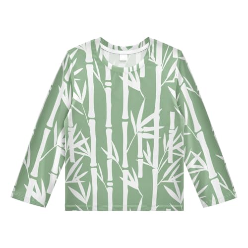 White Stalk Green Boy's Rash Guard Swim Shirt Long Sleeve Sun Shirt for Toddler Kid UPF50+