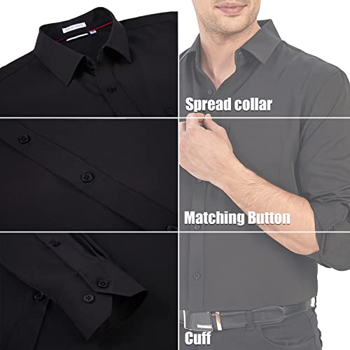 Echoph Mens Dress Shirts Long Sleeve Wrinkle Free Regular Fit Casual Business Button Down Shirt Black L #TOP3