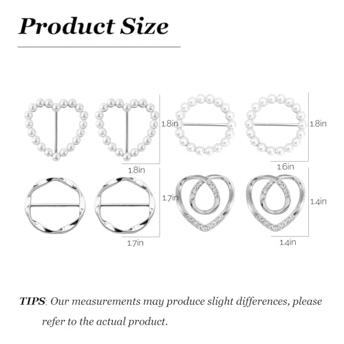 Image of 4Pcs Scarf Ring Tie Cinch Clip for Women Shawl Clothing Shirt Sweater Clips to Tighten Metal Pearl Flower Round Circle Pin Buckle Bandana Ring Trendy Silk Scarf for Women