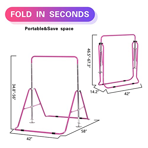 Phagatt Adjustable Height Gymnastics Bar Horizontal Bars Children Folding Monkey Bars Child Gym Climbing Tower Kip Balance Bar (Pink) #TOP1