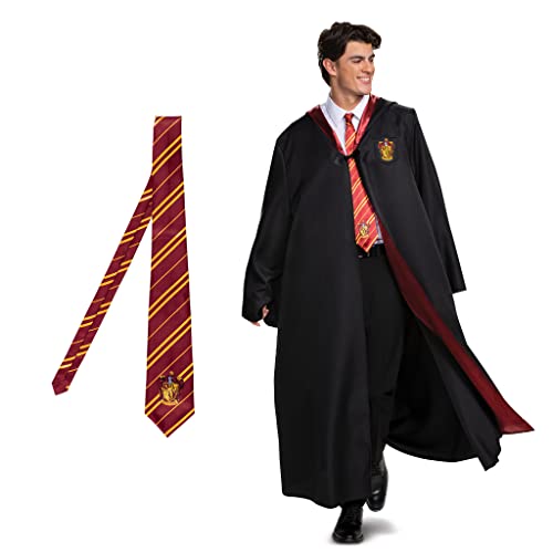 Harry Potter Gryffindor Costume Combo, Official Wizarding World Deluxe Hooded Robe with Tie for Adults, Men's Size Extra Small (14-16)