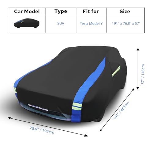 Image of Avecrew Car Cover for Tesla Model Y, Custom Fit Full Exterior Cover with Charging Port and Breathable Ventilation Mesh, Waterproof All Weather Outdoor Rain Snow Sun Protection Cover