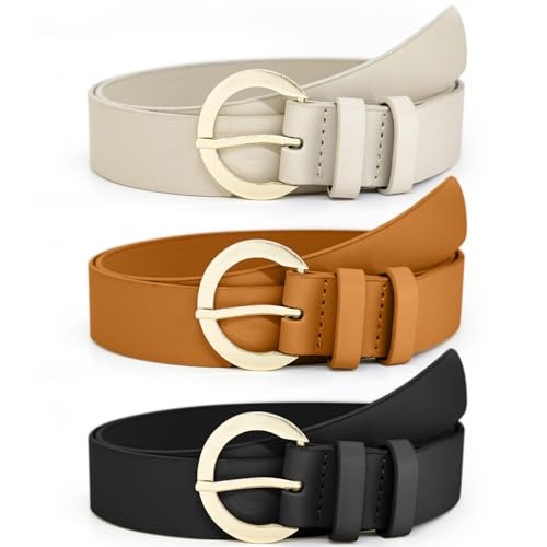 Women Leather Belt for Dresses Jeans Pants Vintage Chic Fashion Waist Belt with Golden Buckle