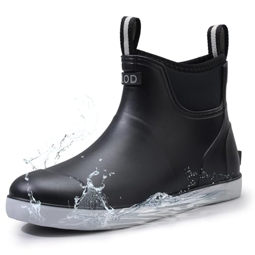 Image of Men's Deck Boots Waterproof Rain Boots Slip On Fishing Booties Ankle Booties Chelsea Boot Men botas para hombre for Gardening Fishing Boating Camping Sailing Black