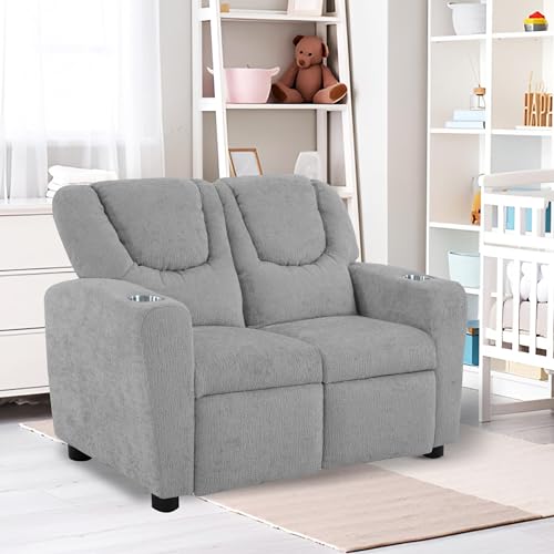 Image of Naomi Home Suri Kids Recliner Loveseat – Comfortable 2-Seater Kids Recliner with Dual Cup Holders, Footrests, Soft Microfiber, Stable Frame, Assembly