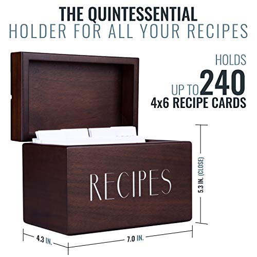 Walnut Recipe Box with Cards and Dividers by Apace - Vintage Style Wood 4x6 Recipe Holder Card Box - Exclusively from the Apace Living Premier Collection - Fits 240 Cards - Thumbnail 2