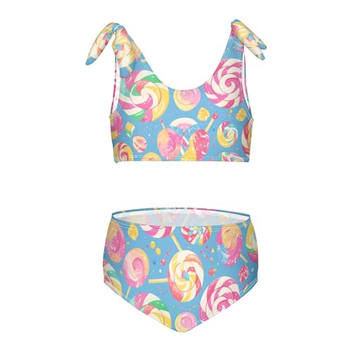 Colorful Sweet Lollipop Candy Girls' 2 Piece Kids Bikini Set Quick-Dry Swimsuit Swimming Suits Adjustable Shoulder Strap