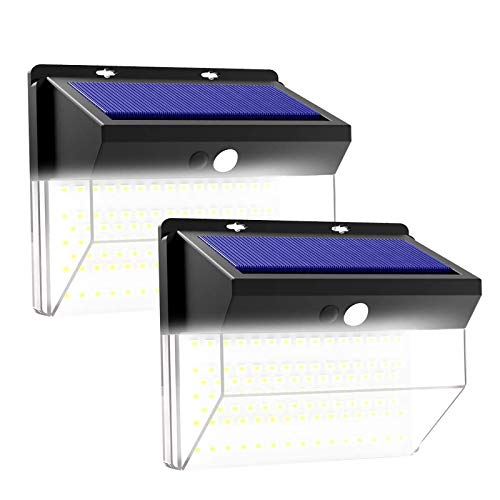 T-SUNRISE - Lámpara solar exterior de 206 LED, iluminación solar exterior, detector de movimiento, potente lámpara solar impermeable para jardín, 2 unidades