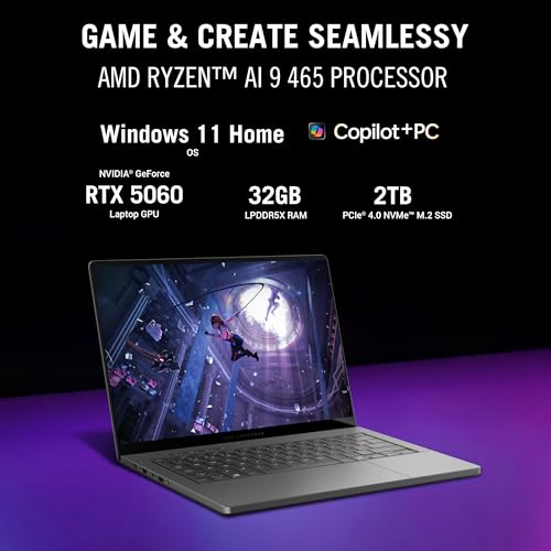 Image of ASUS ROG Zephyrus G14 (2026),AMD Ryzen AI 9 465,RTX 5060-8GB,32GB RAM,2TB SSD,3K OLED,14 inch(35.5 cm),120Hz,Windows 11 Home,M365 Basic(1Y),Office 2024,Eclipse Gray,1.5 Kg,GA403GM-SY132WS,Gaming Laptop