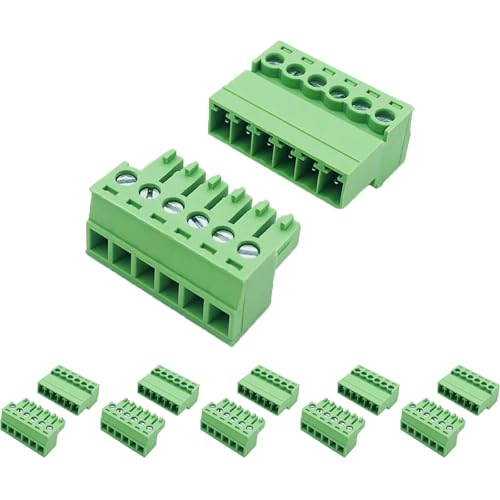 5 Set 6 Pin 3.81mm Pitch Screw Terminal Block Connector for 28-16AWG, Pluggable Quick No Soldering Phoenix Type Connector 6Pin（5set）