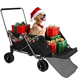 REDCAMP Folding Dog Wagon Cart with Extendable Rear End Heavy Duty, 220L Large Collapsible Utility Cart Dog Stroller with Tailgate for Sports Shopping Pet, Black