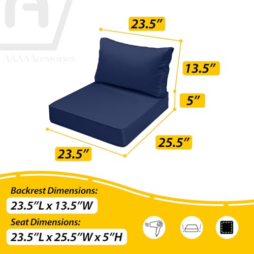 Image of AAAAAcessories Outdoor Deep Seat Cushions, Waterproof, Fade-Resistant Patio Furniture Replacement Cushions, 23.5 inch x 25.5 inch x 5 inch + 23.5 inch x 13.5 inch, Set of 2, Navy Blue